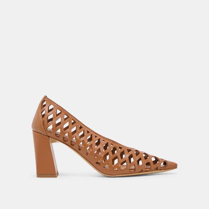 Tanya Cognac Woven Leather Heels | Dolce Vita