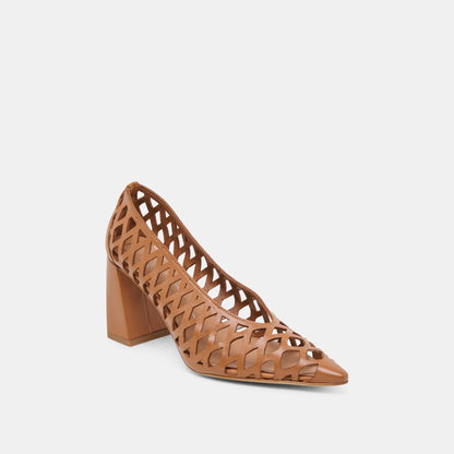 Tanya Cognac Woven Leather Heels | Dolce Vita