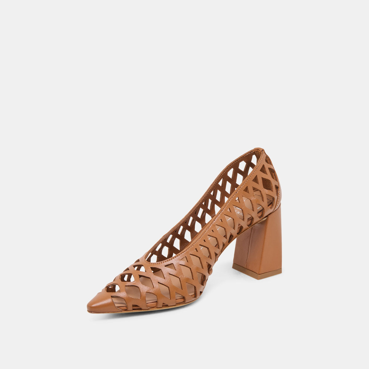 Tanya Cognac Woven Leather Heels | Dolce Vita