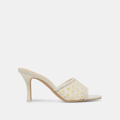 LAVENA FLORAL HEELS WHITE YELLOW FLORAL MESH | Dolce Vita