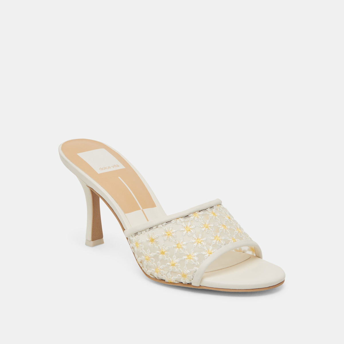 LAVENA FLORAL HEELS WHITE YELLOW FLORAL MESH | Dolce Vita