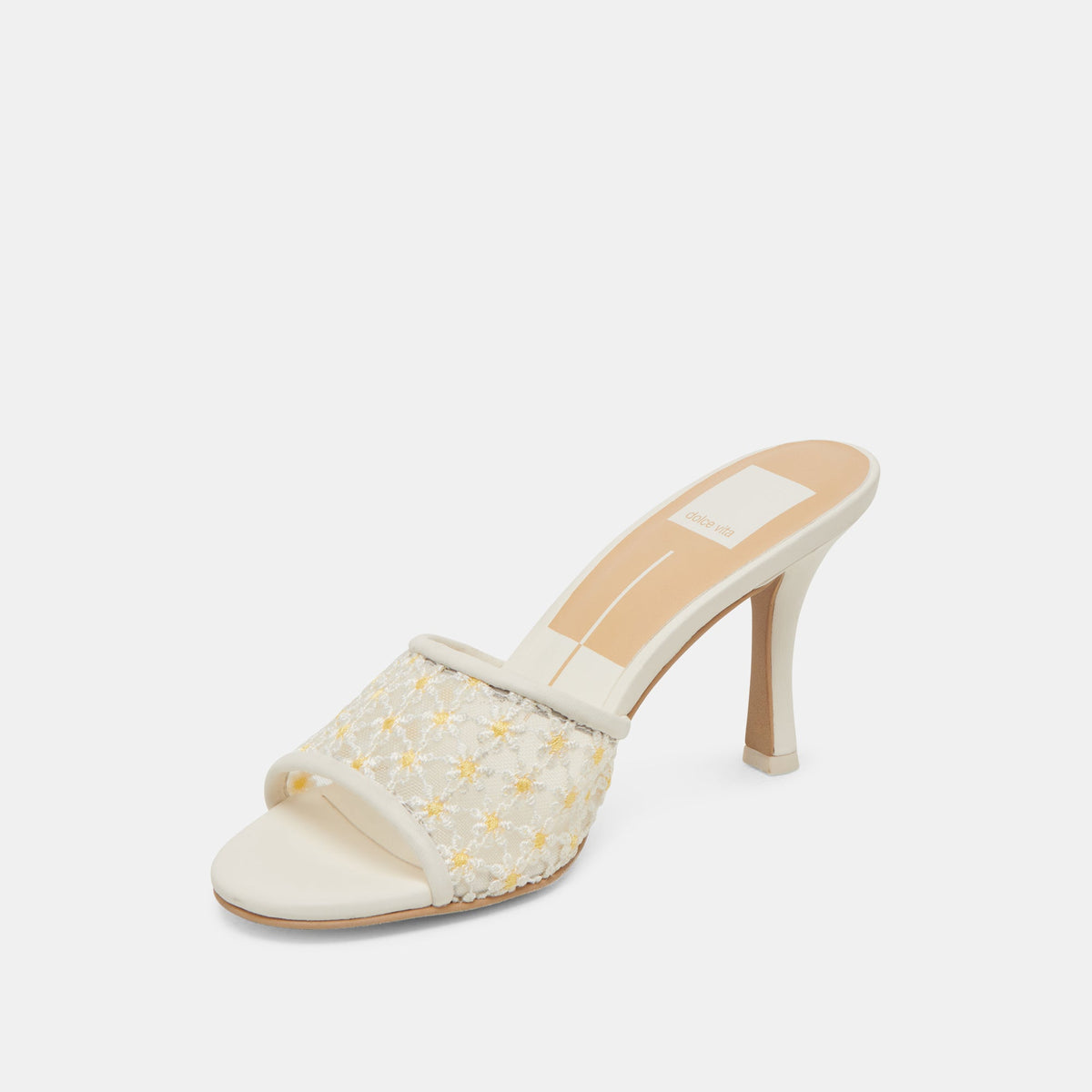 LAVENA FLORAL HEELS WHITE YELLOW FLORAL MESH | Dolce Vita