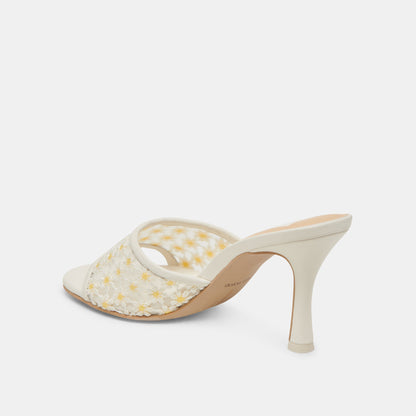 LAVENA FLORAL HEELS WHITE YELLOW FLORAL MESH | Dolce Vita