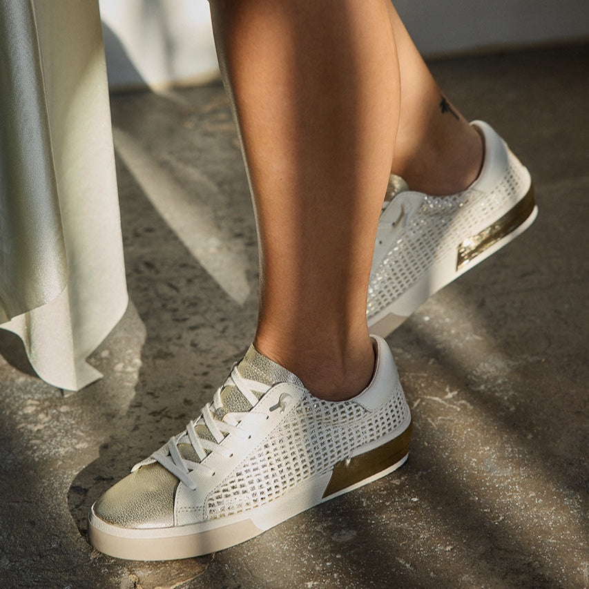 ZINA SNEAKERS BONE GOLD WOVEN | Dolce Vita