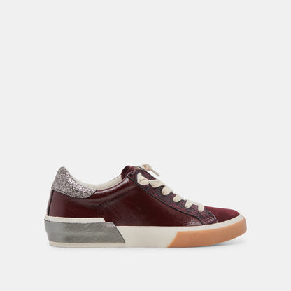 ZINA SNEAKERS BURGUNDY CRINKLE PATENT | Dolce Vita