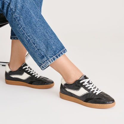 NOTICE STITCH SNEAKERS NOIR CROCO EMBOSSED LEATHER | Dolce Vita