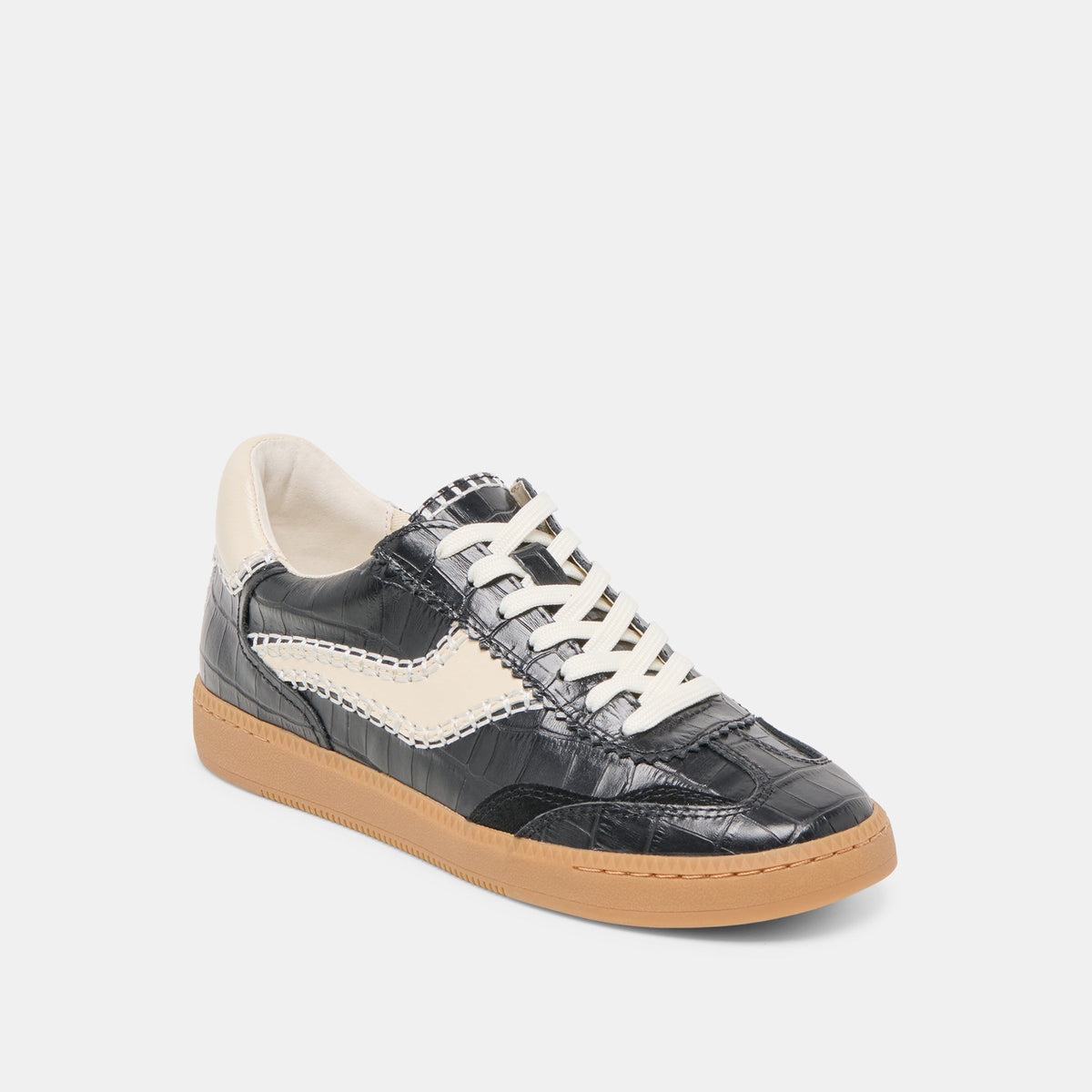 NOTICE STITCH SNEAKERS NOIR CROCO EMBOSSED LEATHER | Dolce Vita