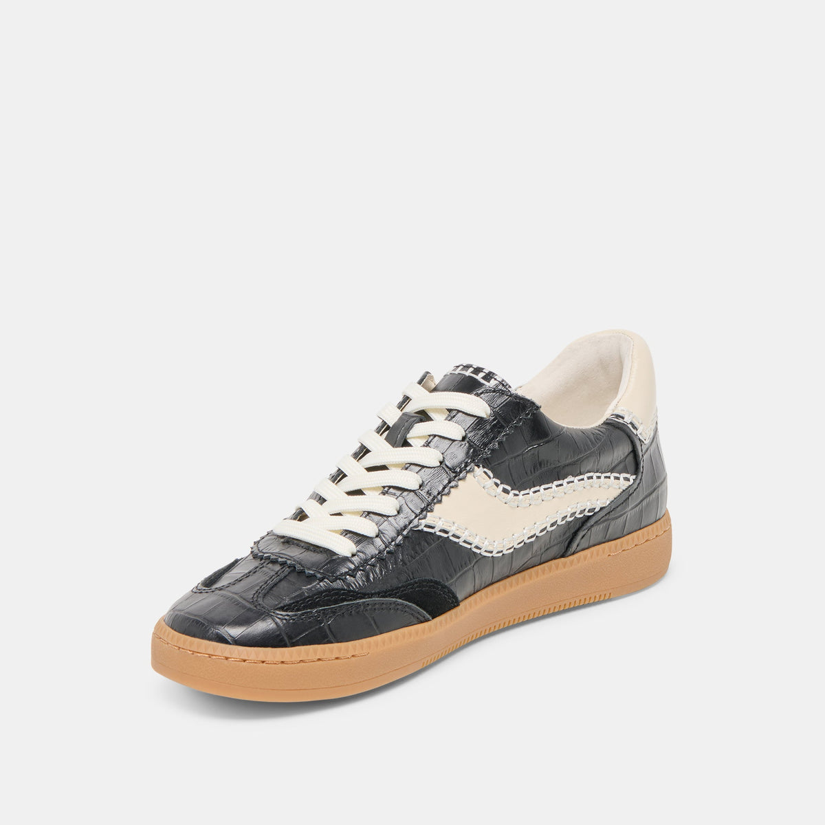 NOTICE STITCH SNEAKERS NOIR CROCO EMBOSSED LEATHER | Dolce Vita