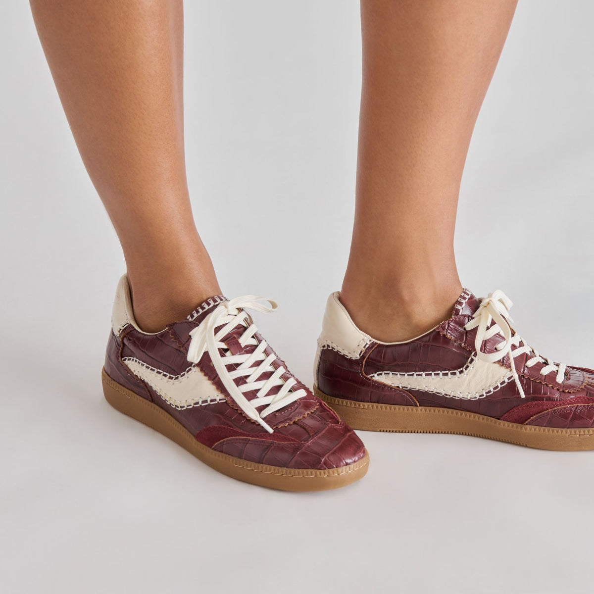 NOTICE STITCH SNEAKERS OXBLOOD CROCO EMBOSSED LEATHER | Dolce Vita