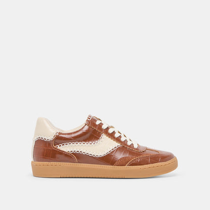 NOTICE STITCH SNEAKERS COGNAC CROCO EMBOSSED LEATHER | Dolce Vita