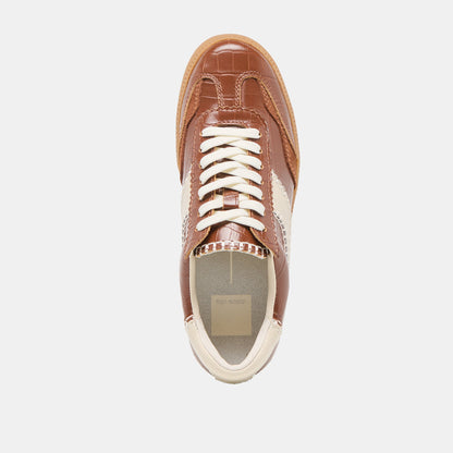 NOTICE STITCH SNEAKERS COGNAC CROCO EMBOSSED LEATHER | Dolce Vita