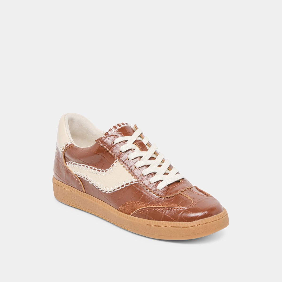 NOTICE STITCH SNEAKERS COGNAC CROCO EMBOSSED LEATHER | Dolce Vita