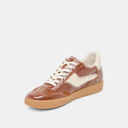 NOTICE STITCH SNEAKERS COGNAC CROCO EMBOSSED LEATHER | Dolce Vita