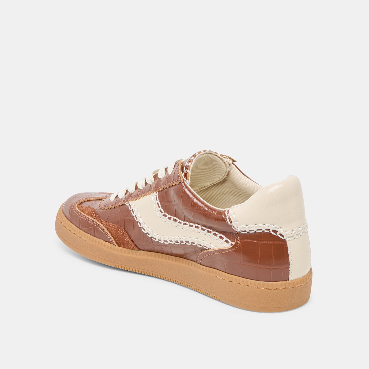 NOTICE STITCH SNEAKERS COGNAC CROCO EMBOSSED LEATHER | Dolce Vita