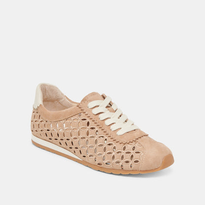 DANIE EYELET PERF SNEAKERS CAMEL SUEDE | Dolce Vita