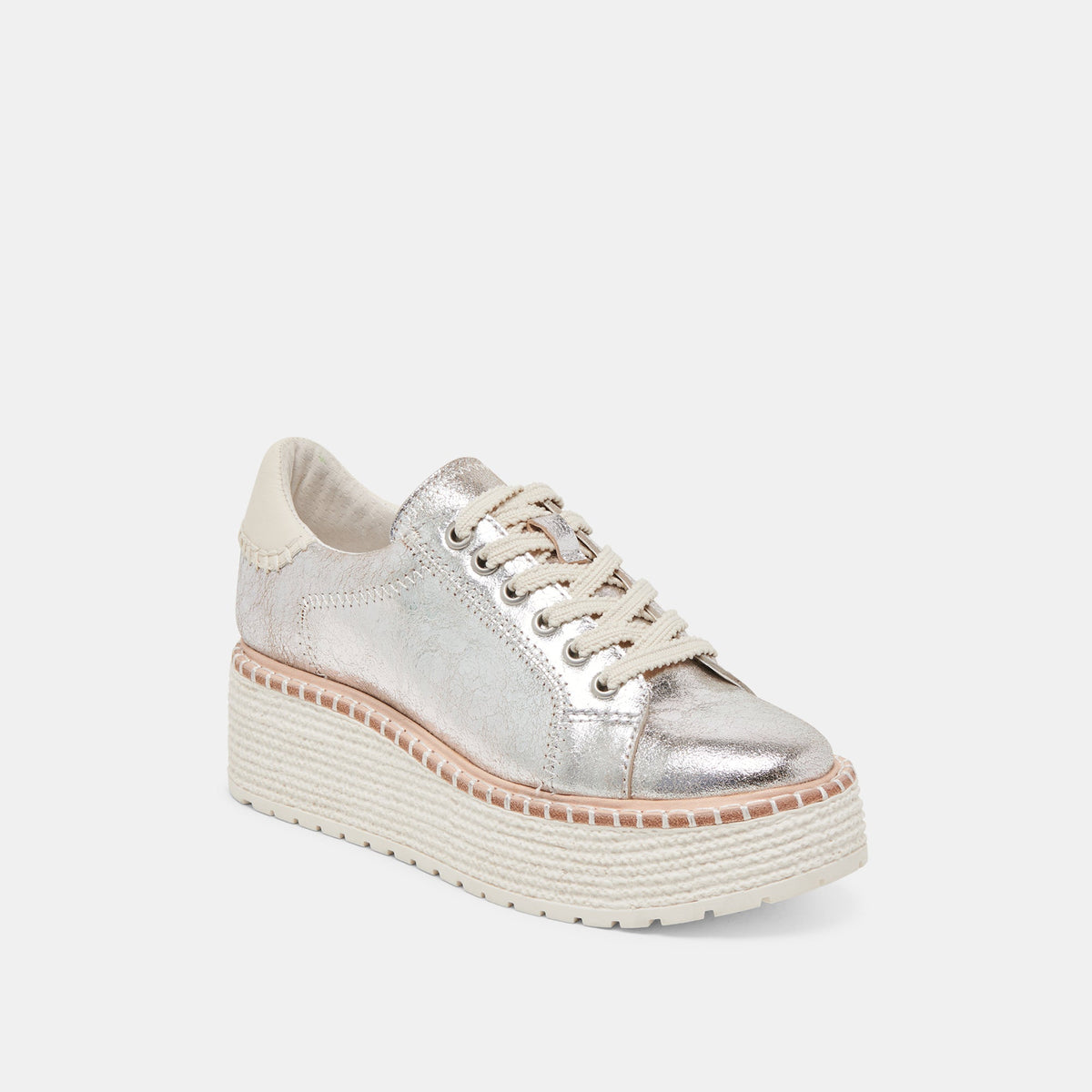TWAIN SNEAKERS SILVER CRACKLED LEATHER | Dolce Vita