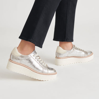 TWAIN SNEAKERS SILVER CRACKLED LEATHER | Dolce Vita