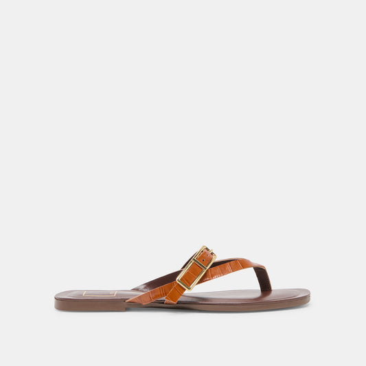 Piers Cognac Croco Embossed Leather Sandals | Dolce Vita