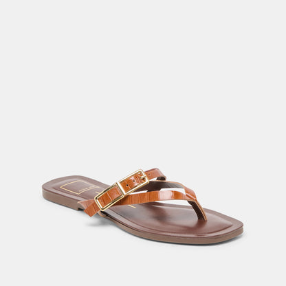 Piers Cognac Croco Embossed Leather Sandals | Dolce Vita