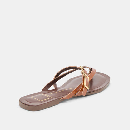 Piers Cognac Croco Embossed Leather Sandals | Dolce Vita