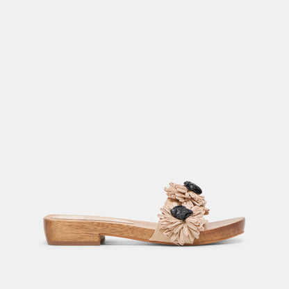 Ariena Black Natural Floral Raffia Sandals | Dolce Vita
