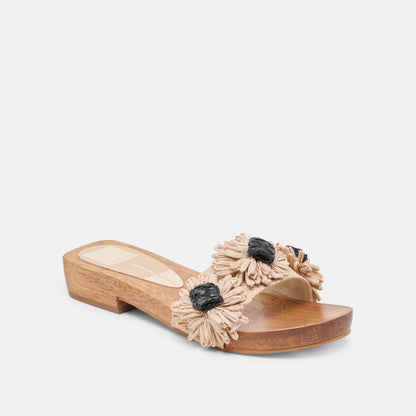 Ariena Black Natural Floral Raffia Sandals | Dolce Vita
