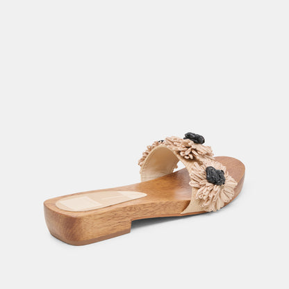 Ariena Black Natural Floral Raffia Sandals | Dolce Vita