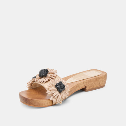 Ariena Black Natural Floral Raffia Sandals | Dolce Vita
