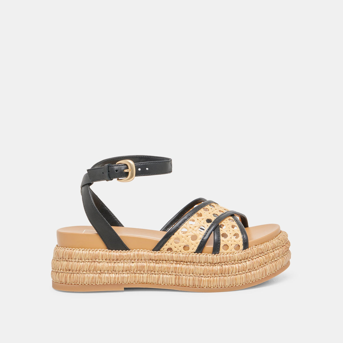 WRILEY SANDALS BLACK WOVEN RAFFIA | Dolce Vita