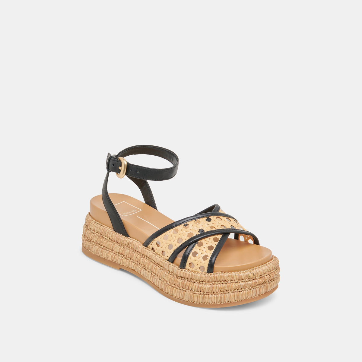 WRILEY SANDALS BLACK WOVEN RAFFIA | Dolce Vita
