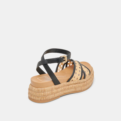 WRILEY SANDALS BLACK WOVEN RAFFIA | Dolce Vita