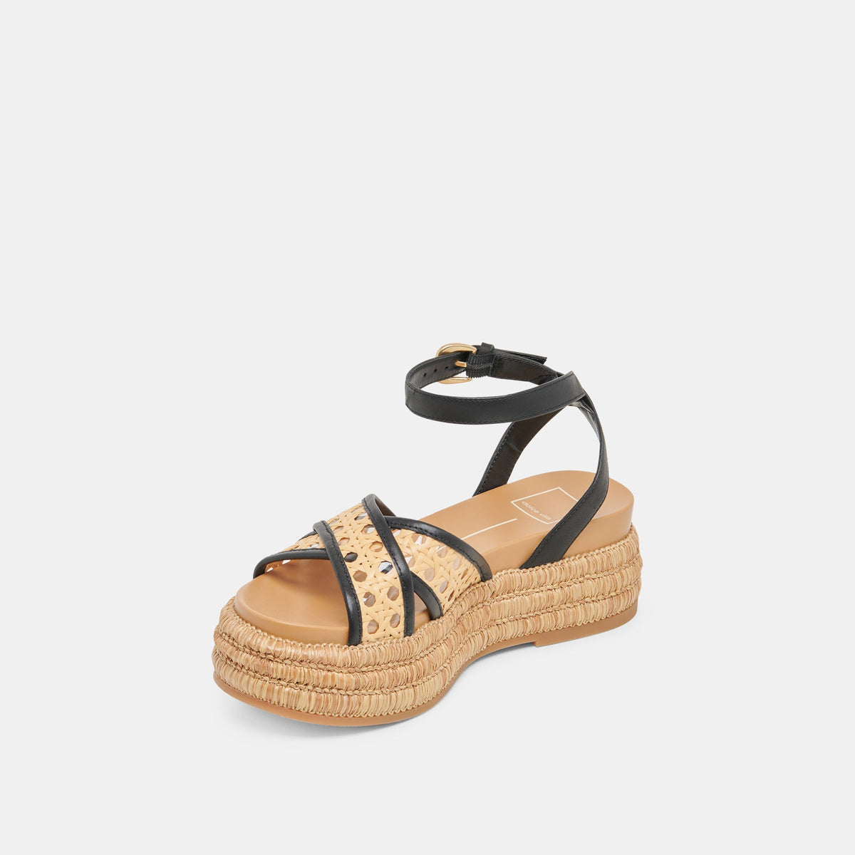 WRILEY SANDALS BLACK WOVEN RAFFIA | Dolce Vita
