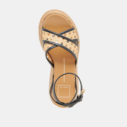 WRILEY SANDALS BLACK WOVEN RAFFIA | Dolce Vita