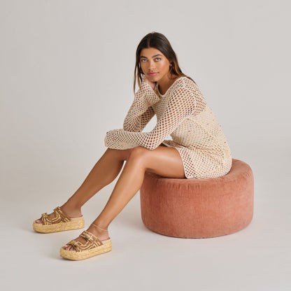 Falyn Brown Natural Woven Raffia Sandals | Dolce Vita