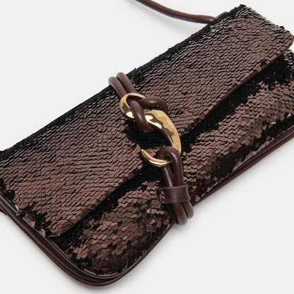 ALICE SHOULDER BAG BROWN SEQUIN STELLA | Dolce Vita
