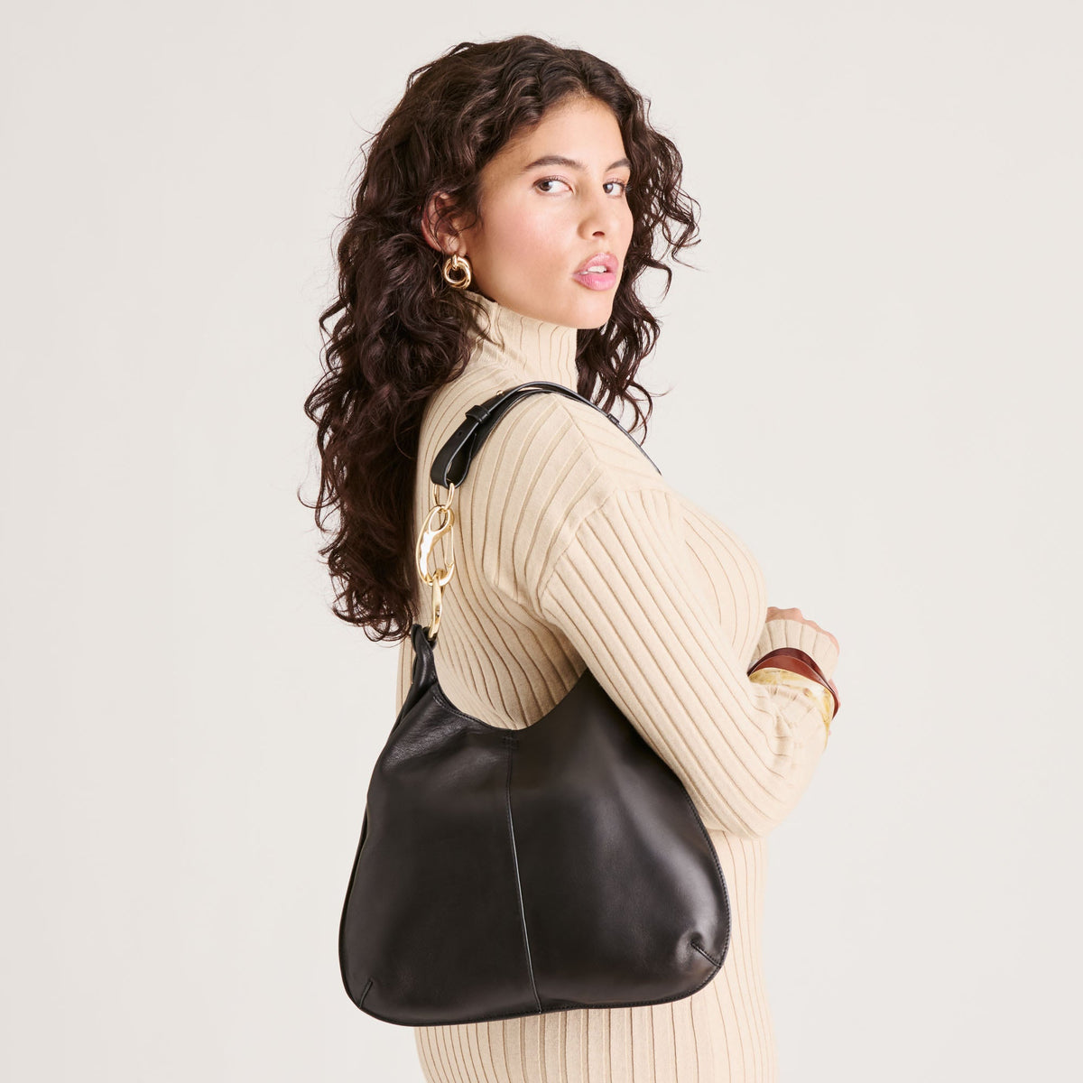 Johnnie Black Leather Shoulder Bag | Dolce Vita