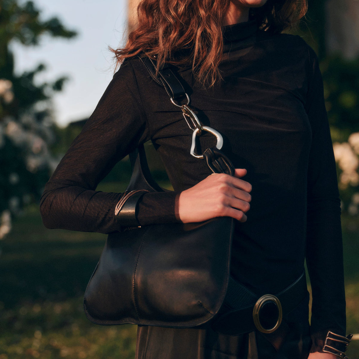 Johnnie Black Leather Shoulder Bag | Dolce Vita