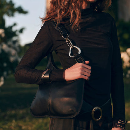 Johnnie Black Leather Shoulder Bag | Dolce Vita