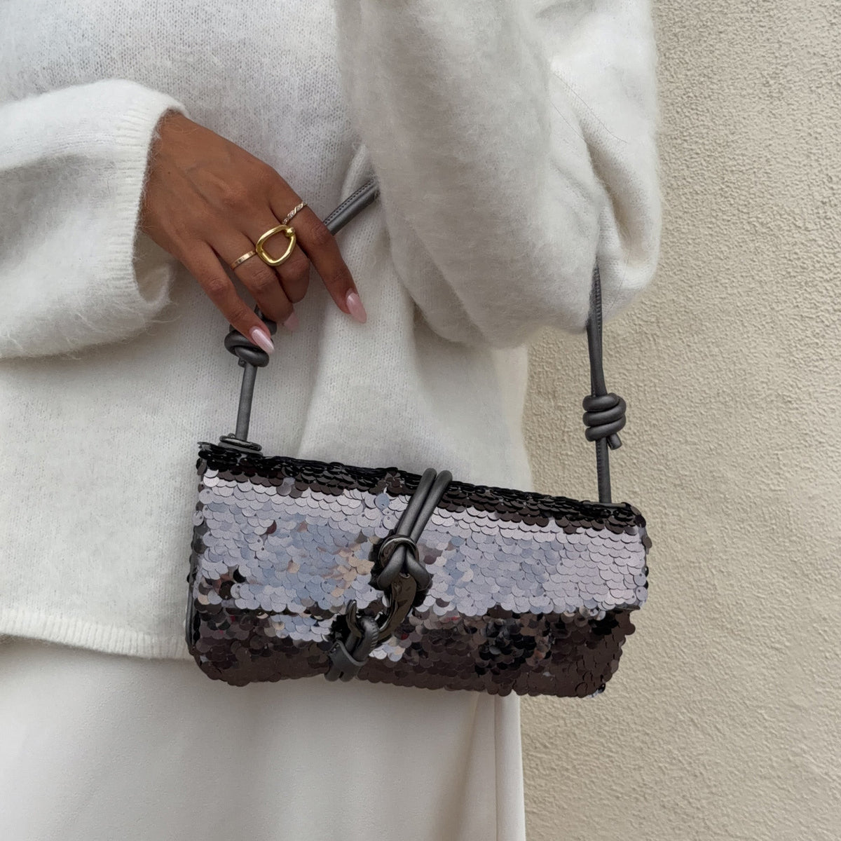 Alice Gunmetal Sequin Shoulder Bag | Dolce Vita