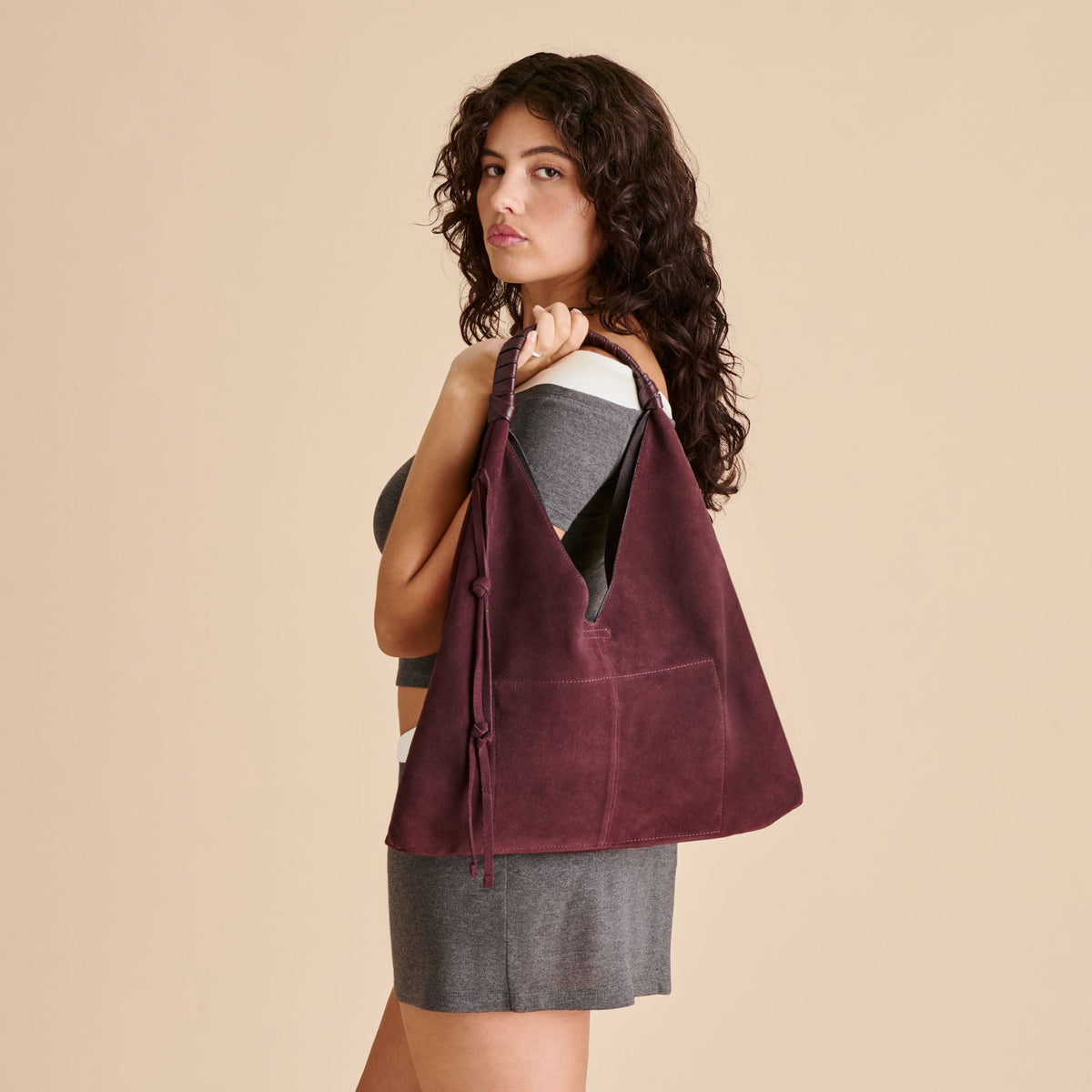 Merrick Burgundy Suede Tote | Dolce Vita