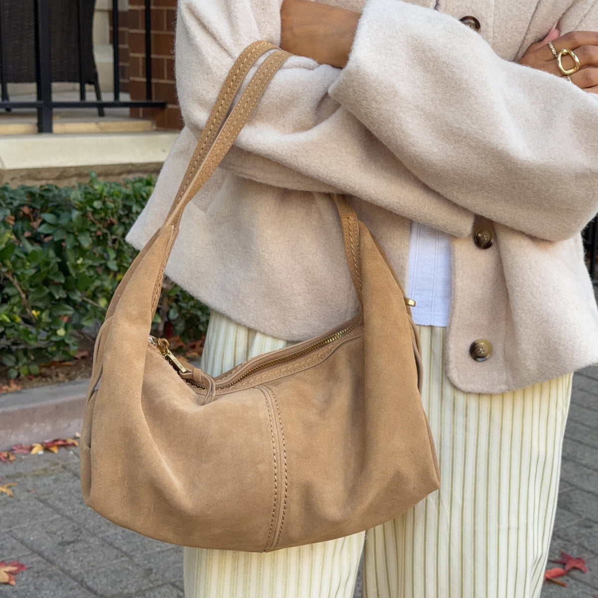 Billy Camel Suede Shoulder Bag | Dolce Vita
