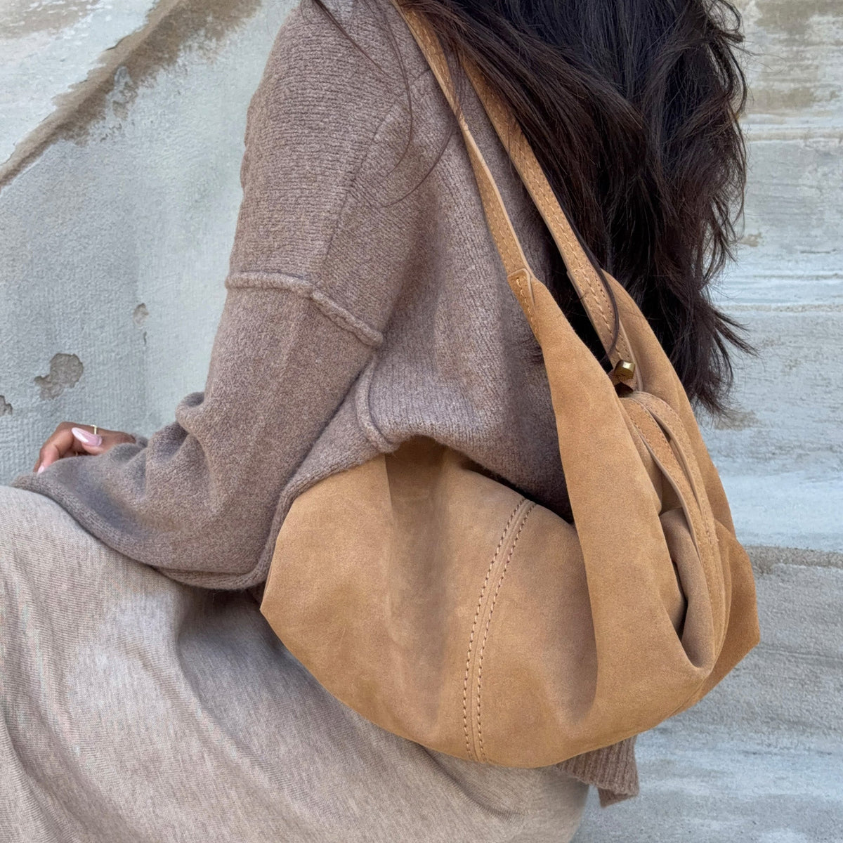 Billy Camel Suede Shoulder Bag | Dolce Vita