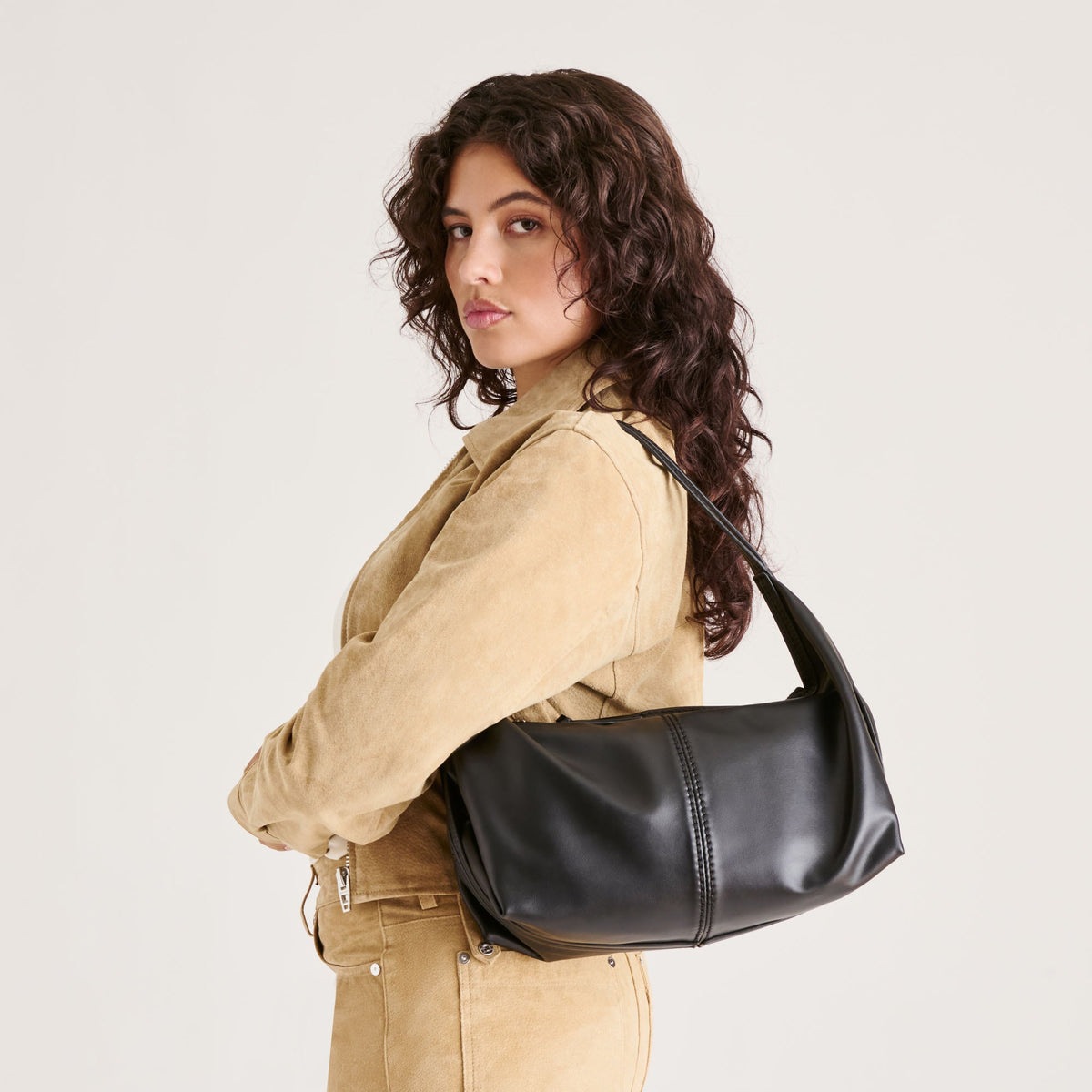 Billy Black Leather Shoulder Bag | Dolce Vita