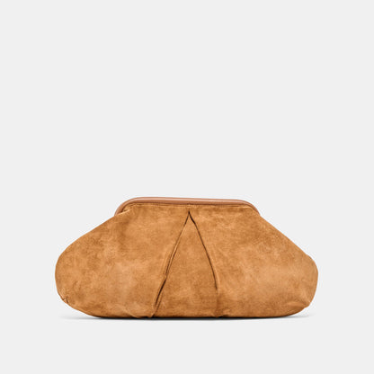 Sahara Cognac Suede Clutch | Dolce Vita
