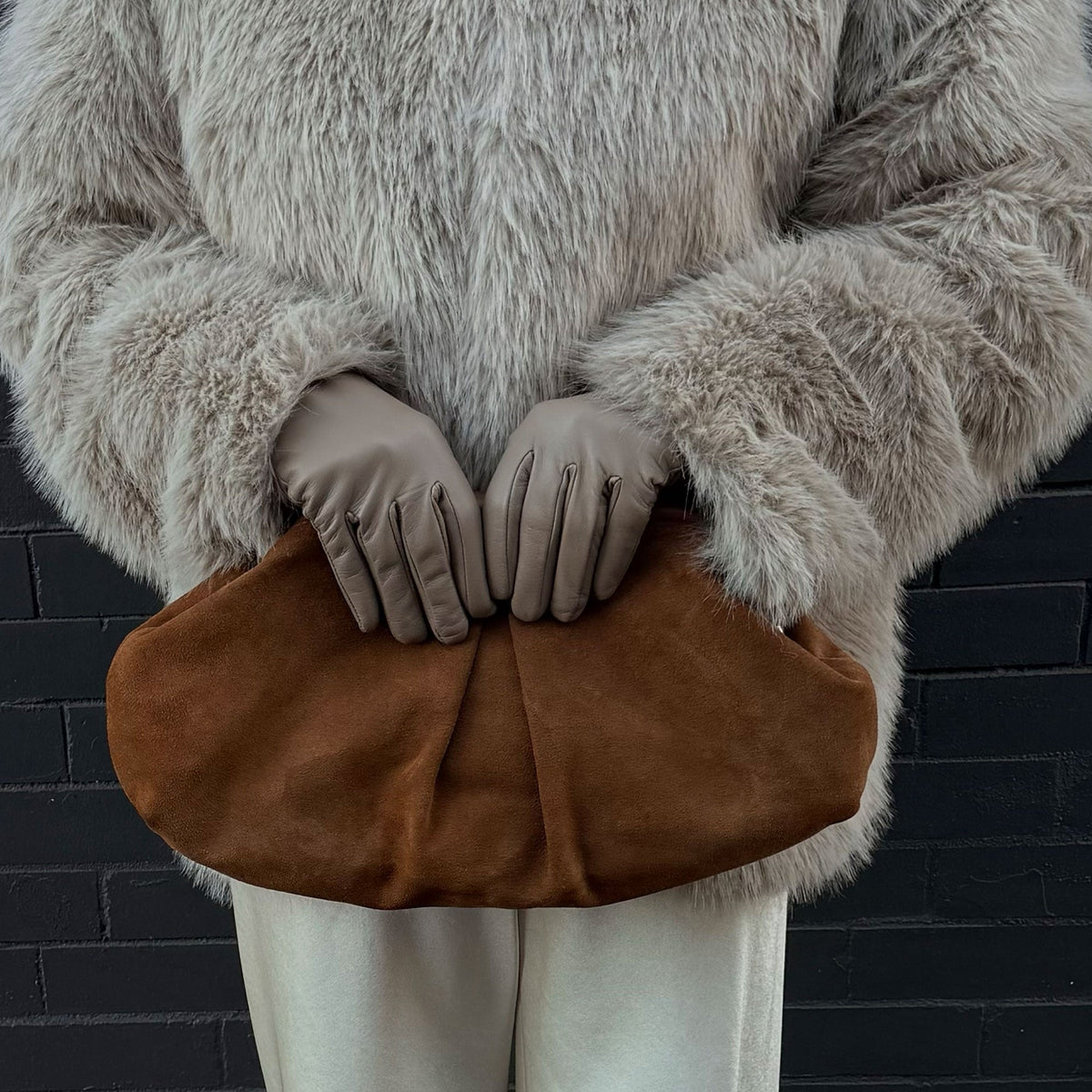 Sahara Cognac Suede Clutch | Dolce Vita