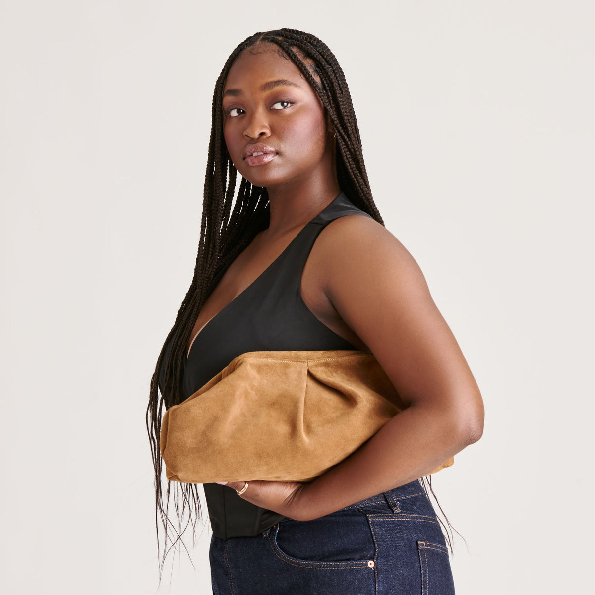 Sahara Cognac Suede Clutch | Dolce Vita