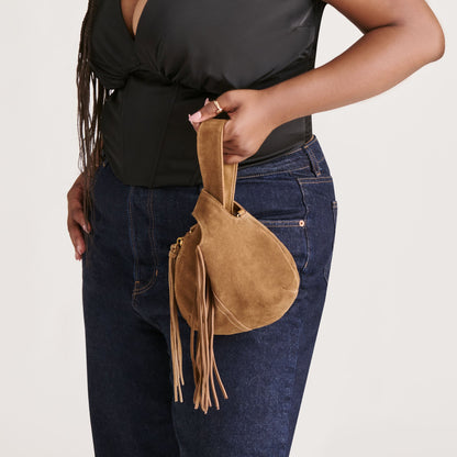Zury Camel Suede Handbag | Dolce Vita