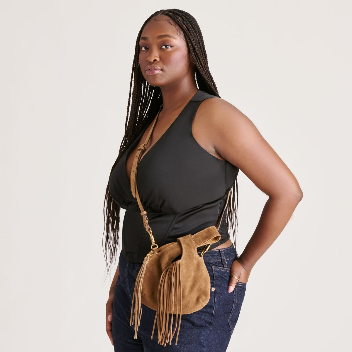 Zury Camel Suede Handbag | Dolce Vita