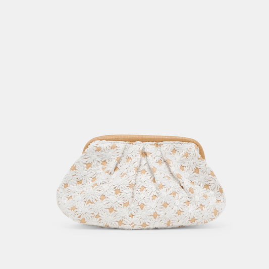 FIORE CLUTCH EMBROIDERED NATURAL RAFFIA | Dolce Vita