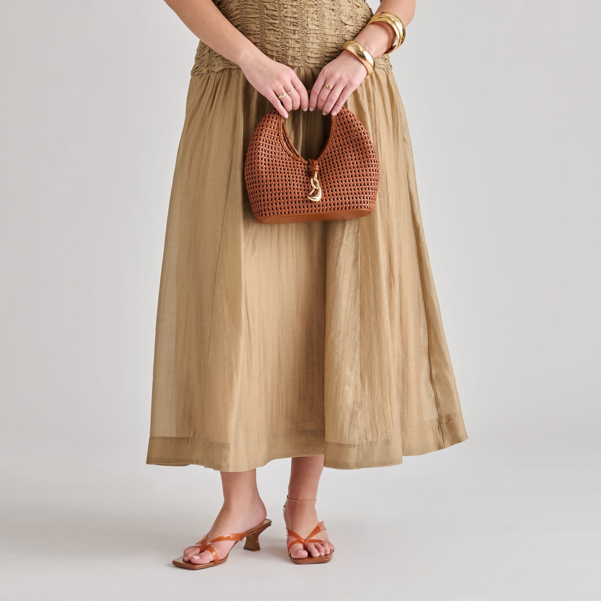 Dahlia Cognac Stella Woven Handbag | Dolce Vita